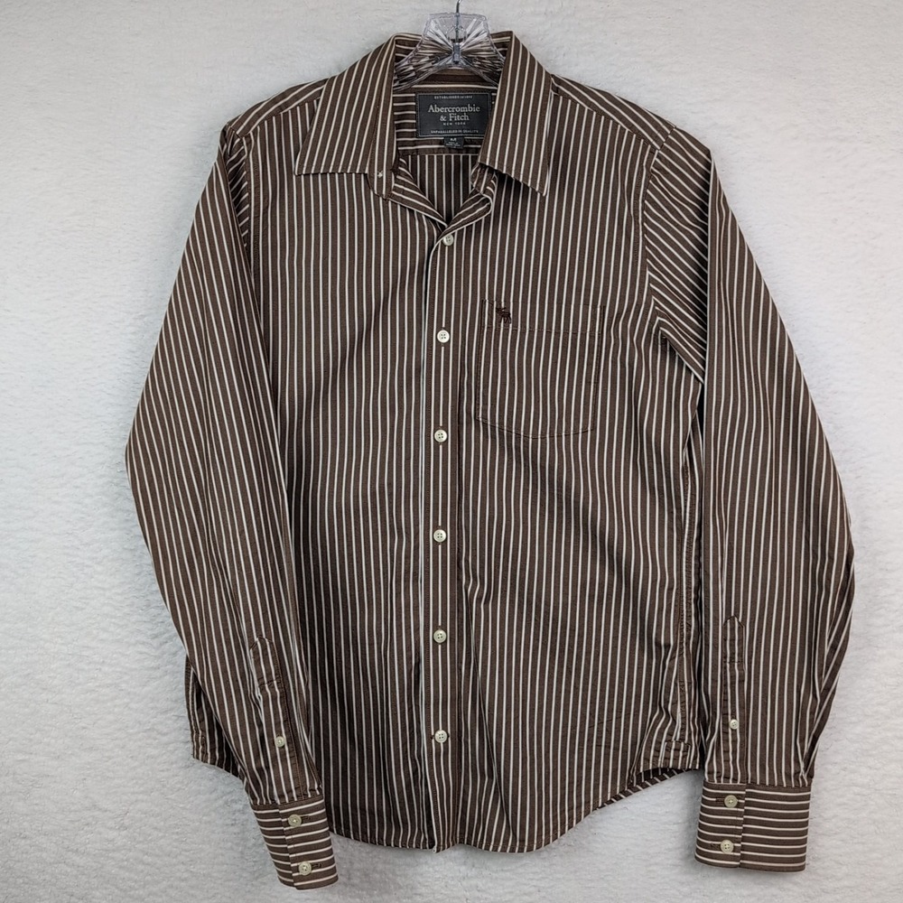 VTG Abercrombie & Fitch Button Up Shirt Mens Medium Muscle Fit Brown Striped